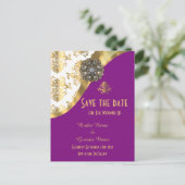 白、紫、金ゴールドのダマスクは日付を保存 案内ポストカード (スタンド正面)