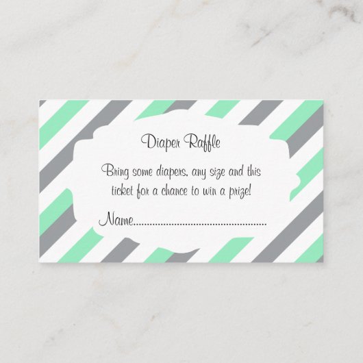 白、緑、灰色のゾウストライプズおむつラッフル エンクロージャーカード (裏面)