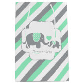 白、緑、灰色の象ストライプの赤ちゃんシャワー ミディアムペーパーバッグ (正面)