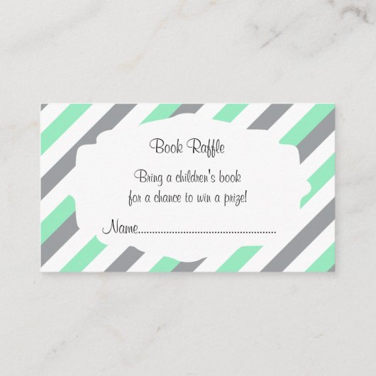 白・緑・灰色の象ストライプ象の本ラッフル エンクロージャーカード (裏面)
