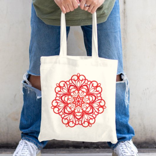 白&赤かわいらし装飾曼荼羅かわいいクリスマス トートバッグ