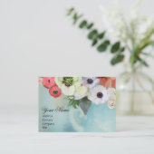 白 赤 ピンクのバラとアネモネの花のモノグラム 名刺 (スタンド正面)