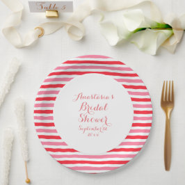 白 赤 ピンク ストライプ  ブライズ シャワー ペーパープレート