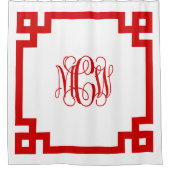 白 赤 ワインボトル モノグラム DIY 背景 & ギリシャの鍵 フレーム シャワーカーテン (正面)