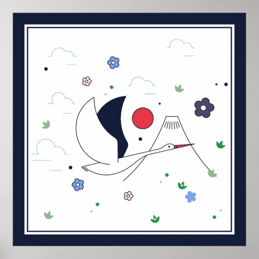 白、赤、紺色の抽象芸術ク飛んでいるレーン ポスター (正面)