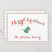 白、赤、緑のクリスマスカーパーソナライズされたド シーズンカード (正面/裏面)