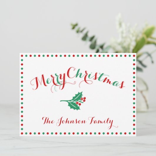 白、赤、緑のクリスマスカーパーソナライズされたド シーズンカード (スタンド正面)