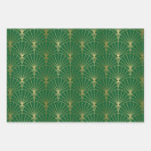 白、赤、緑の背景にゴールドのトーンでアールデコ柄 ラッピングペーパーシート (正面3)