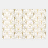 白、赤、緑の背景にゴールドのトーンでアールデコ柄 ラッピングペーパーシート (正面)