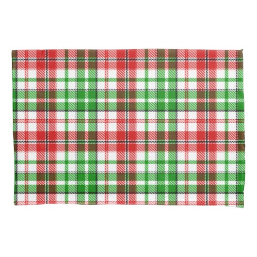 白 赤 緑 Plaid ターターンデザイン 枕カバー (正面)