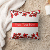 白、赤、黒のフローラここにテキスト クッション (ブランケット)