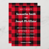 白 赤 黒 バッファローチェック Save the Date 招待状 (正面/裏面)