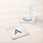 白 – 金エレガント箔紙吹雪モノグラム スクエアペーパーコースター (インサイチュ)