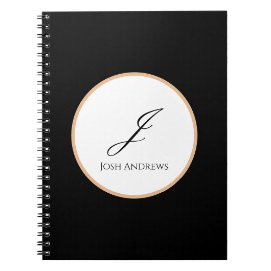 白、金ゴールド、および黒のイニシャル名パーソナライズされた ノートブック (正面)