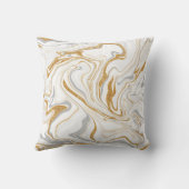 白、金ゴールド、灰色の大理石のような流体アートの渦巻き クッション (裏面)