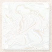 白、金ゴールド、灰色の大理石のような渦巻き流体アート ガラスコースター (裏面)