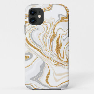 白、金ゴールド、灰色の大理石のような渦巻き流体アート iPhone 11 ケース