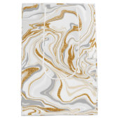 白、金ゴールド、銀大理石の渦巻き流体アート ミディアムペーパーバッグ (裏面)