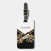 白、金ゴールド、黒のチアリーダーの衣装 ラゲッジタグ (正面縦)