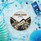 白、金ゴールド、黒のチアリーダー ペーパープレート (パーティー)