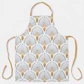 白、金ゴールド、黒アールデコ扇花モチーフ エプロン (正面)