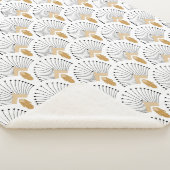 白、金ゴールド、黒アールデコ扇花モチーフ シェルパブランケット (3/4)