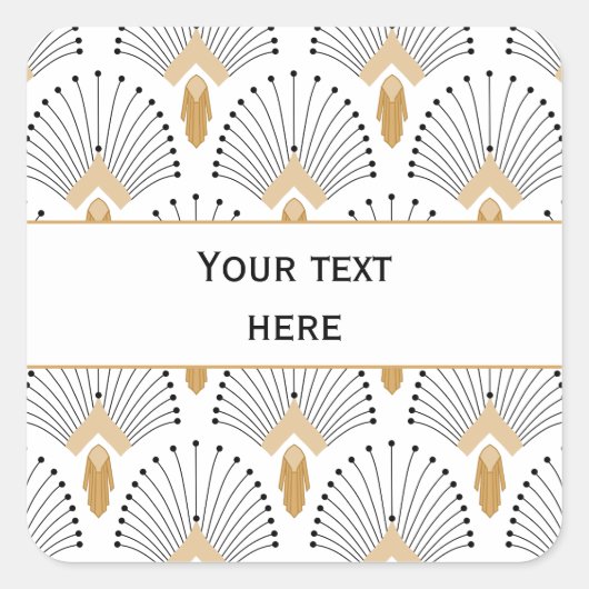 白、金ゴールド、黒アールデコ扇花モチーフ スクエアシール (正面)