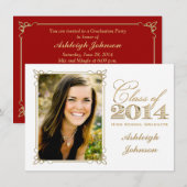 白、金、赤 2014年 写真 卒業おめでとう 招待状 (正面/裏面)
