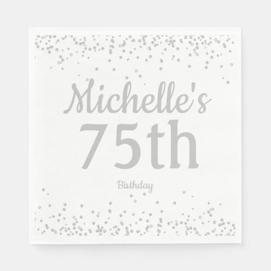 白+銀のラメ 75歳の誕生日 お祝い 女性 スタンダードランチョンナプキン (正面)