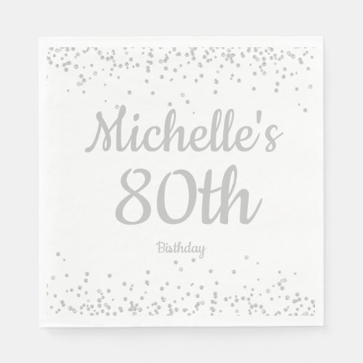 白+銀のラメ 80歳の誕生日 スタンダードランチョンナプキン (正面)