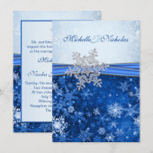 白、銀、青の雪結婚片 招待状 (正面/裏面)