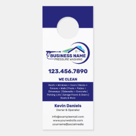 白・青の圧力洗浄サービス ドアノブサイン