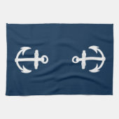 白/青の航海のいかり記号 キッチンタオル (横)