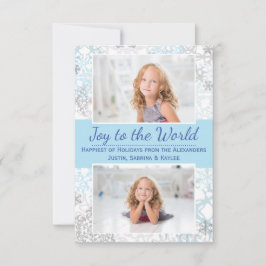 白/青の雪片2枚の写真 – 3x5クリスマスカード 招待状