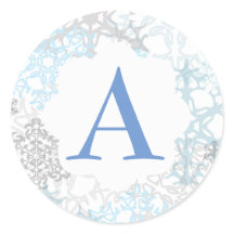 白/青の雪片 – 円シール