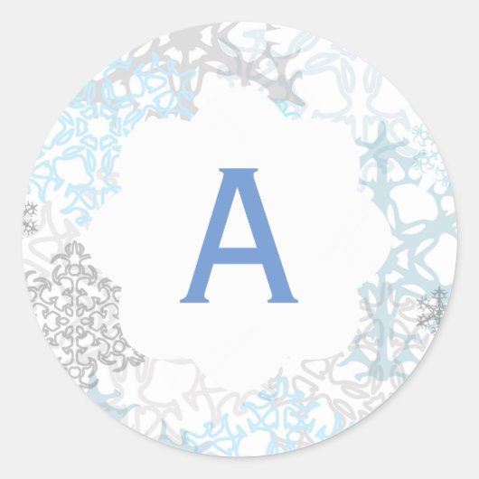 白/青の雪片 – 円シール ラウンドシール (正面)