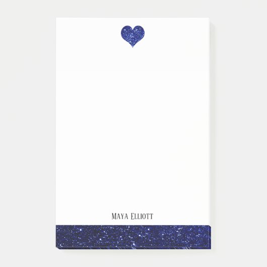 白(青フェイクグリッターハート付縁どき) +名前 ポストイット (正面)