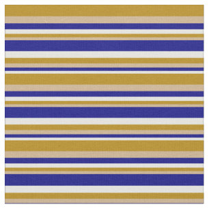 白、青、タン、濃いゴールデンロッドの線 ファブリック