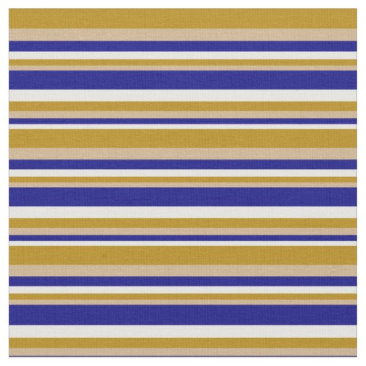 白、青、タン、濃いゴールデンロッドの線 ファブリック (クローズアップ)