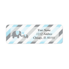 白、青、灰色の象ストライプの赤ちゃんシャワー ラベル