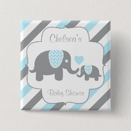 白、青、灰色の象ストライプの赤ちゃんシャワー 缶バッジ