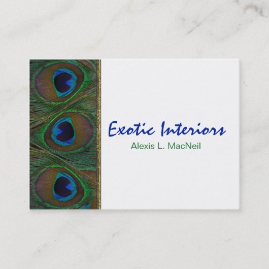 白、青、緑の孔雀の羽の名刺 名刺 (正面)