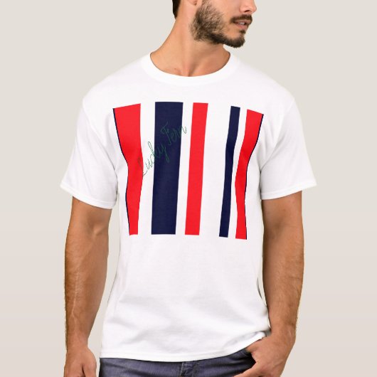 白、青、赤の各ストライプ色 Tシャツ (正面)