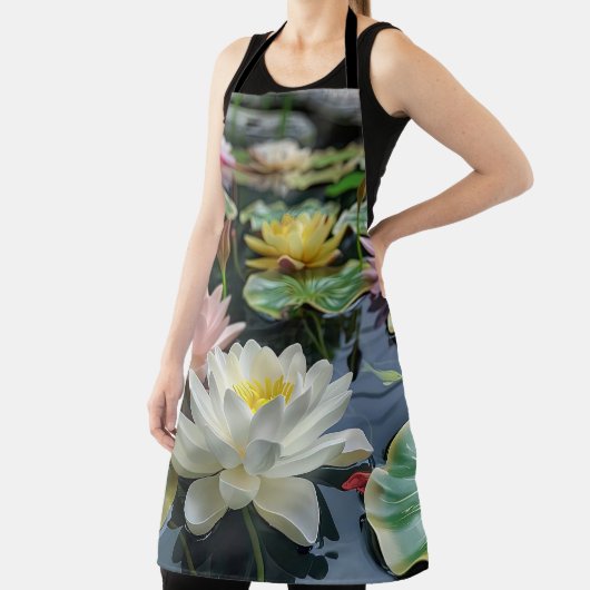 白、黄色に咲くハス エプロン (インサイチュ)