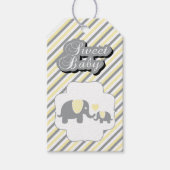 白、黄、灰色の象ストライプの赤ちゃんシャワー ギフトタグ (正面)