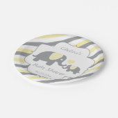 白、黄、灰色の象ストライプの赤ちゃんシャワー ペーパープレート (アングル)