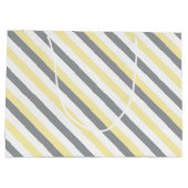 白、黄、灰色の象ストライプの赤ちゃんシャワー ラージペーパーバッグ (裏面)