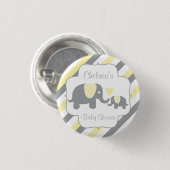白、黄、灰色の象ストライプの赤ちゃんシャワー 缶バッジ (正面&裏面)