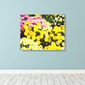白、黄、紫の菊の集合 キャンバスプリント (インサイチュ (ウッドフロア))