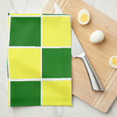 白・黄・緑のキッチンタ市松模様にオオル キッチンタオル (四つ折り)